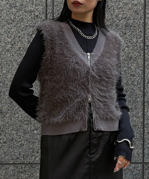 &g'aime(アンジェム)の「【&g'aime】シャギーWジップベスト Shaggy Double-Zip Vest(ベスト・レディース・ブラック/グレー/チャコールグレー・FREE)」の16枚目の写真