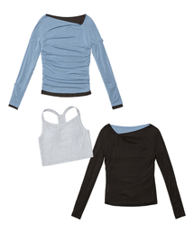 PARTIMENTO WOMEN（パルティメントウィメン）の「Double Faced Pintuck Drape Top 2PACK_Dusty Blue（Tシャツ/カットソー）」