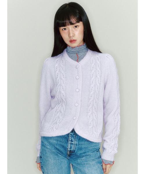 GANISONG(ガニソン)の「サリーケーブルニットカーディガン_ライトパープル(カーディガン/ボレロ・レディース・その他・FREE)」の3枚目の写真