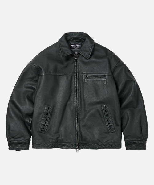DESTROYED COWHIDE LEATHER JACKET _ WASHED OLIVE（ライダース