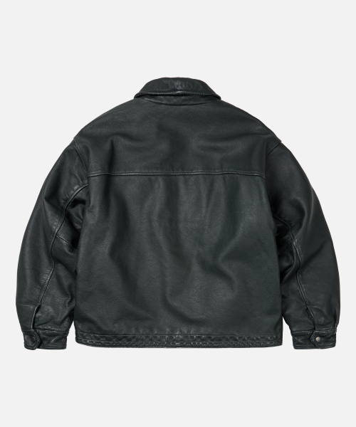 セール】DESTROYED COWHIDE LEATHER JACKET _ WASHED OLIVE