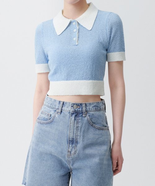 MUSINSA STANDARD WOMAN（ムシンサスタンダードウーマン）の「ウィメンズブークルニットポロシャツ[スカイブルー]（ニット/セーター・レディース・その他・SMALL/MEDIUM/LARGE/X-SMALL）」の2枚目の写真