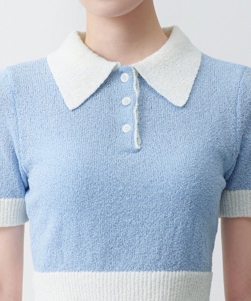 MUSINSA STANDARD WOMAN（ムシンサスタンダードウーマン）の「ウィメンズブークルニットポロシャツ[スカイブルー]（ニット/セーター・レディース・その他・SMALL/MEDIUM/LARGE/X-SMALL）」の4枚目の写真