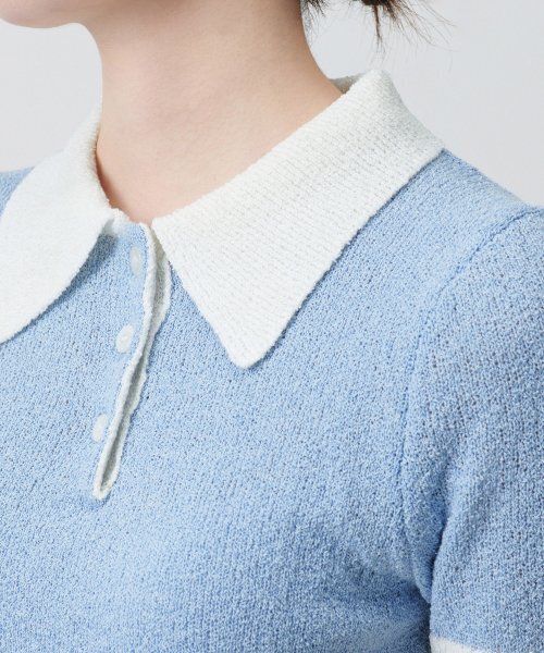 MUSINSA STANDARD WOMAN（ムシンサスタンダードウーマン）の「ウィメンズブークルニットポロシャツ[スカイブルー]（ニット/セーター・レディース・その他・SMALL/MEDIUM/LARGE/X-SMALL）」の7枚目の写真