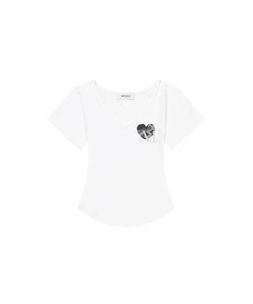 MUCENT（ムセント）の「ベイントハートカモVネック半袖Tシャツ（3カラー）（Tシャツ/カットソー・レディース・ホワイト/ブラック/チャコール・FREE）」の2枚目の写真
