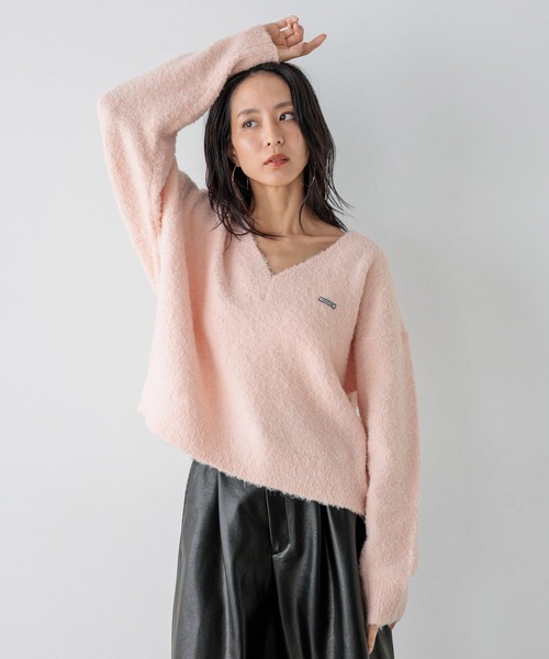 BAYFLOW（ベイフロー）の「【HEREIAM】ループヤーンワッペンロゴニット（ニット/セーター・レディース・ベビーピンク/ブラック/グレー/ライム/アイボリー/チャコール・FREE）」の6枚目の写真