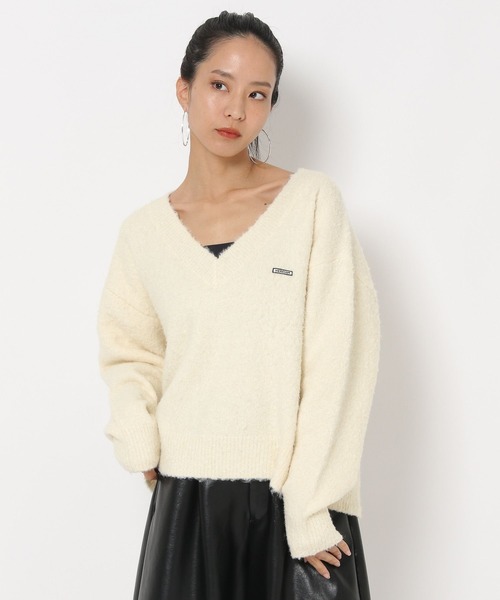 BAYFLOW（ベイフロー）の「【HEREIAM】ループヤーンワッペンロゴニット（ニット/セーター・レディース・ベビーピンク/ブラック/グレー/ライム/アイボリー/チャコール・FREE）」の2枚目の写真