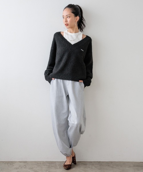 BAYFLOW（ベイフロー）の「【HEREIAM】ループヤーンワッペンロゴニット（ニット/セーター・レディース・ベビーピンク/ブラック/グレー/ライム/アイボリー/チャコール・FREE）」の8枚目の写真