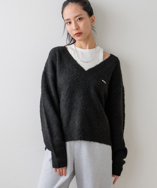 BAYFLOW（ベイフロー）の「【HEREIAM】ループヤーンワッペンロゴニット（ニット/セーター・レディース・ベビーピンク/ブラック/グレー/ライム/アイボリー/チャコール・FREE）」の10枚目の写真