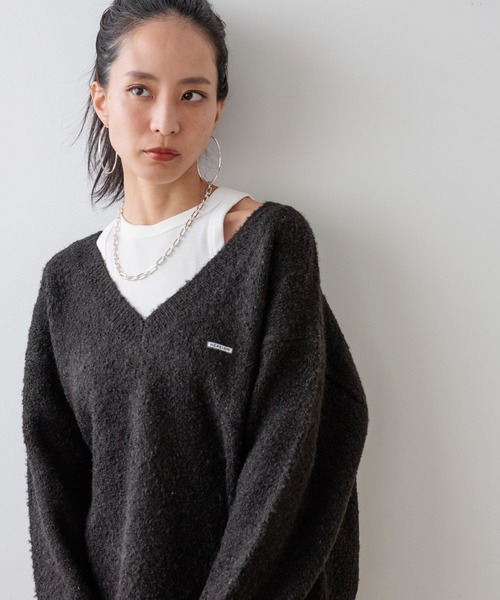 BAYFLOW（ベイフロー）の「【HEREIAM】ループヤーンワッペンロゴニット（ニット/セーター・レディース・ベビーピンク/ブラック/グレー/ライム/アイボリー/チャコール・FREE）」の11枚目の写真