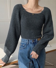 ONEP STAR（ワンピスター）の「スクエアネック×バルーンスリーブニットトップス（ニット/セーター）」