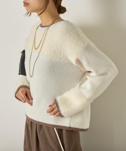 Jena espace merveilleux（ジェナ　エスパスメルヴェイユ）の「【配色ラインで大人の抜け感】ライン配色フェザーニット（ニット/セーター・レディース・ライトグレー/オフホワイト/ネイビー・FREE）」の10枚目の写真