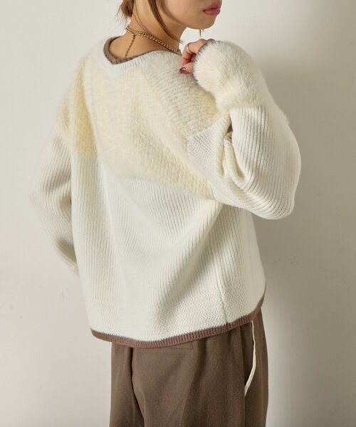 Jena espace merveilleux（ジェナ　エスパスメルヴェイユ）の「【配色ラインで大人の抜け感】ライン配色フェザーニット（ニット/セーター・レディース・ライトグレー/オフホワイト/ネイビー・FREE）」の12枚目の写真