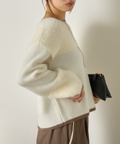 Jena espace merveilleux（ジェナ　エスパスメルヴェイユ）の「【配色ラインで大人の抜け感】ライン配色フェザーニット（ニット/セーター・レディース・ライトグレー/オフホワイト/ネイビー・FREE）」の13枚目の写真