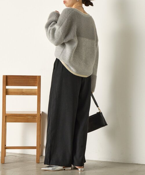 Jena espace merveilleux（ジェナ　エスパスメルヴェイユ）の「【配色ラインで大人の抜け感】ライン配色フェザーニット（ニット/セーター・レディース・ライトグレー/オフホワイト/ネイビー・FREE）」の16枚目の写真