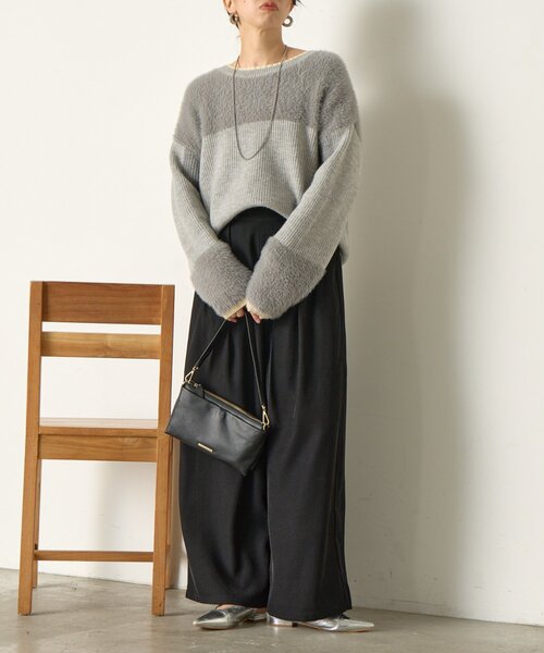 Jena espace merveilleux（ジェナ　エスパスメルヴェイユ）の「【配色ラインで大人の抜け感】ライン配色フェザーニット（ニット/セーター・レディース・ライトグレー/オフホワイト/ネイビー・FREE）」の18枚目の写真