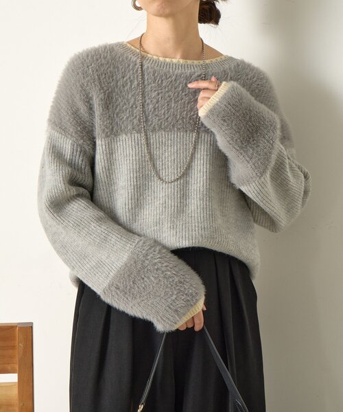 Jena espace merveilleux（ジェナ　エスパスメルヴェイユ）の「【配色ラインで大人の抜け感】ライン配色フェザーニット（ニット/セーター・レディース・ライトグレー/オフホワイト/ネイビー・FREE）」の19枚目の写真