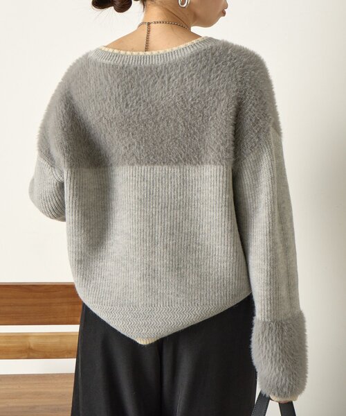 Jena espace merveilleux（ジェナ　エスパスメルヴェイユ）の「【配色ラインで大人の抜け感】ライン配色フェザーニット（ニット/セーター・レディース・ライトグレー/オフホワイト/ネイビー・FREE）」の21枚目の写真