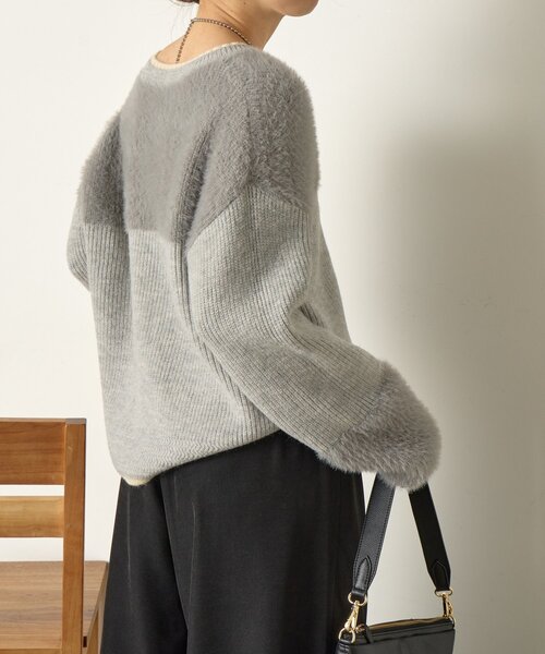 Jena espace merveilleux（ジェナ　エスパスメルヴェイユ）の「【配色ラインで大人の抜け感】ライン配色フェザーニット（ニット/セーター・レディース・ライトグレー/オフホワイト/ネイビー・FREE）」の22枚目の写真