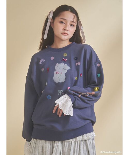 merry jenny(メリージェニー)の「New Wave Sugar cat lace sweat(スウェット・レディース・ネイビー/オフホワイト・FREE)」の2枚目の写真