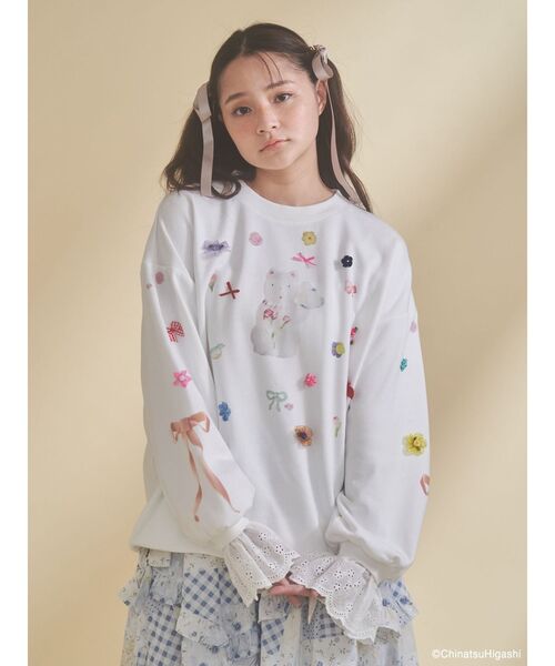 merry jenny(メリージェニー)の「New Wave Sugar cat lace sweat(スウェット・レディース・ネイビー/オフホワイト・FREE)」の1枚目の写真