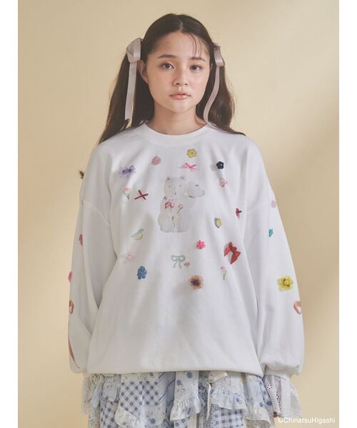 merry jenny(メリージェニー)の「New Wave Sugar cat lace sweat(スウェット・レディース・ネイビー/オフホワイト・FREE)」の4枚目の写真