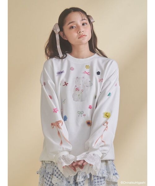 merry jenny(メリージェニー)の「New Wave Sugar cat lace sweat(スウェット・レディース・ネイビー/オフホワイト・FREE)」の5枚目の写真