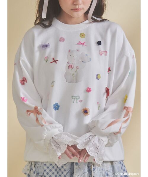 merry jenny(メリージェニー)の「New Wave Sugar cat lace sweat(スウェット・レディース・ネイビー/オフホワイト・FREE)」の6枚目の写真