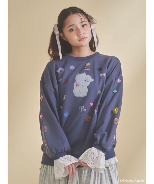 merry jenny(メリージェニー)の「New Wave Sugar cat lace sweat(スウェット・レディース・ネイビー/オフホワイト・FREE)」の11枚目の写真