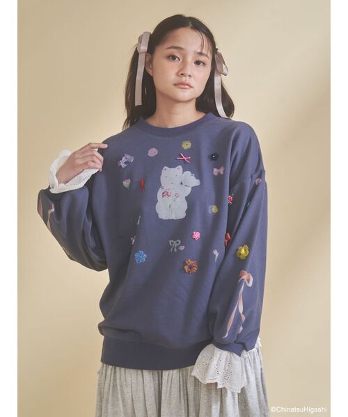 merry jenny(メリージェニー)の「New Wave Sugar cat lace sweat(スウェット・レディース・ネイビー/オフホワイト・FREE)」の13枚目の写真