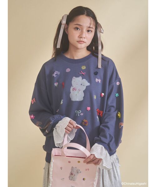 merry jenny(メリージェニー)の「New Wave Sugar cat lace sweat(スウェット・レディース・ネイビー/オフホワイト・FREE)」の14枚目の写真