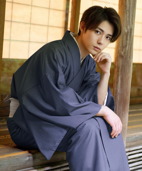 KYOETSU(キョウエツ)の「洗えるメンズ縞柄袷着物(着物・メンズ・ネイビー/ダークグレー/ボルドー/ブラック・S/3L/LL/M/L)」の1枚目の写真