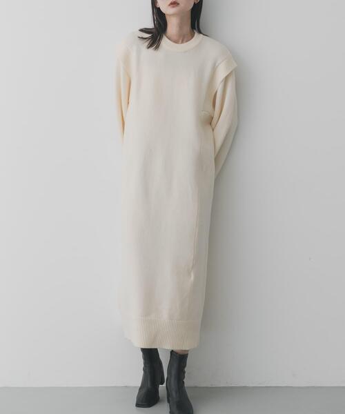 SENSE OF PLACE by URBAN RESEARCH（センスオブプレイスバイアーバンリサーチ）の「ショルダータックニットワンピース（ワンピース・レディース・グレー/ブラック/アイボリー・ONE）」の2枚目の写真