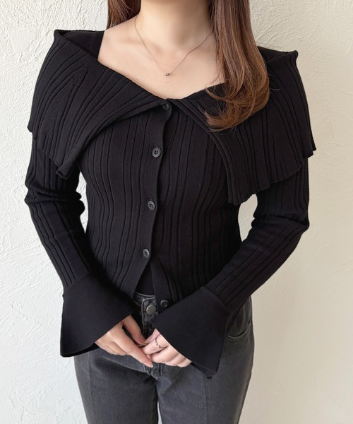 apres jour(アプレジュール)の「オフショル風ビッグカラーニットカーディガン(カーディガン/ボレロ・レディース・ボルドー/ブラック/アイボリー/チャコールグレー・X-LARGE/フリー)」の1枚目の写真