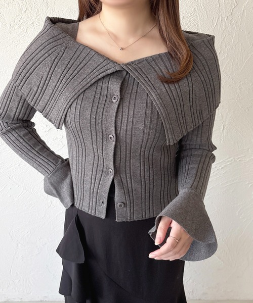 apres jour(アプレジュール)の「オフショル風ビッグカラーニットカーディガン(カーディガン/ボレロ・レディース・ボルドー/ブラック/アイボリー/チャコールグレー・X-LARGE/フリー)」の15枚目の写真