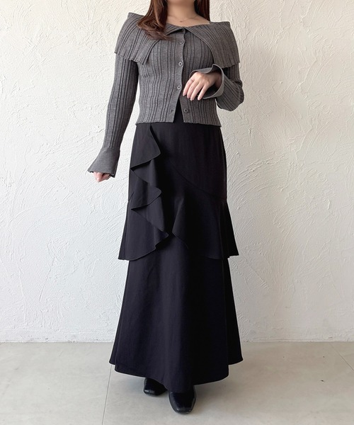 apres jour(アプレジュール)の「オフショル風ビッグカラーニットカーディガン(カーディガン/ボレロ・レディース・ボルドー/ブラック/アイボリー/チャコールグレー・X-LARGE/フリー)」の18枚目の写真