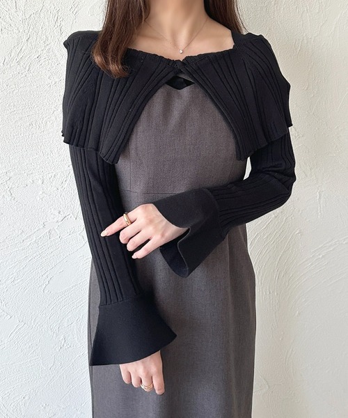 apres jour(アプレジュール)の「オフショル風ビッグカラーニットカーディガン(カーディガン/ボレロ・レディース・ボルドー/ブラック/アイボリー/チャコールグレー・X-LARGE/フリー)」の6枚目の写真