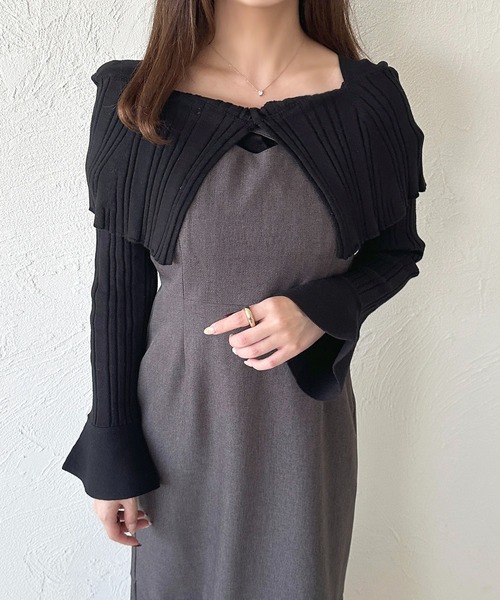 apres jour(アプレジュール)の「オフショル風ビッグカラーニットカーディガン(カーディガン/ボレロ・レディース・ボルドー/ブラック/アイボリー/チャコールグレー・X-LARGE/フリー)」の8枚目の写真