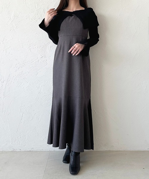 apres jour(アプレジュール)の「オフショル風ビッグカラーニットカーディガン(カーディガン/ボレロ・レディース・ボルドー/ブラック/アイボリー/チャコールグレー・X-LARGE/フリー)」の10枚目の写真