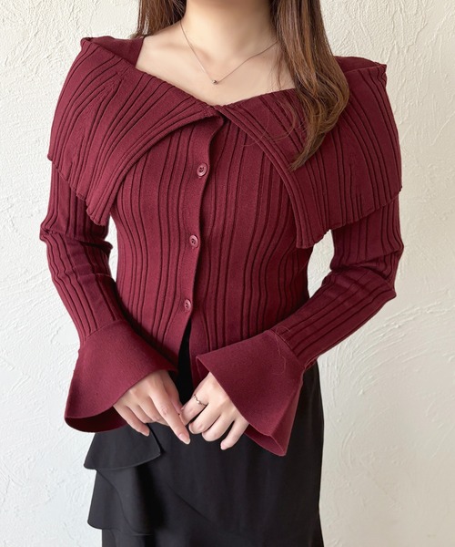 apres jour(アプレジュール)の「オフショル風ビッグカラーニットカーディガン(カーディガン/ボレロ・レディース・ボルドー/ブラック/アイボリー/チャコールグレー・X-LARGE/フリー)」の19枚目の写真