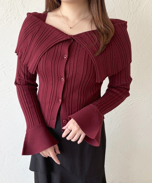 apres jour(アプレジュール)の「オフショル風ビッグカラーニットカーディガン(カーディガン/ボレロ・レディース・ボルドー/ブラック/アイボリー/チャコールグレー・X-LARGE/フリー)」の20枚目の写真