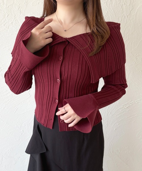 apres jour(アプレジュール)の「オフショル風ビッグカラーニットカーディガン(カーディガン/ボレロ・レディース・ボルドー/ブラック/アイボリー/チャコールグレー・X-LARGE/フリー)」の21枚目の写真
