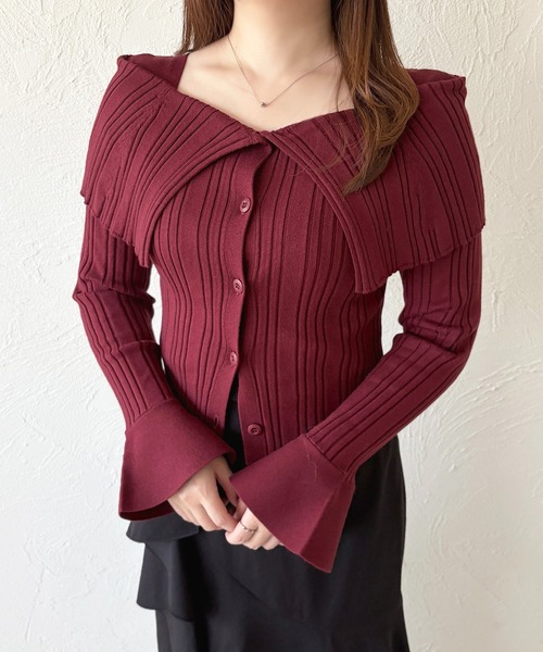 apres jour(アプレジュール)の「オフショル風ビッグカラーニットカーディガン(カーディガン/ボレロ・レディース・ボルドー/ブラック/アイボリー/チャコールグレー・X-LARGE/フリー)」の22枚目の写真