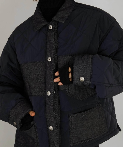 LA PEAU DE GEM(ラポドゥジェム)の「【LA PEAU DE GEM】denim quilting blouson/デニムキルティングブルゾン(ブルゾン・レディース・ネイビー・FREE)」の1枚目の写真