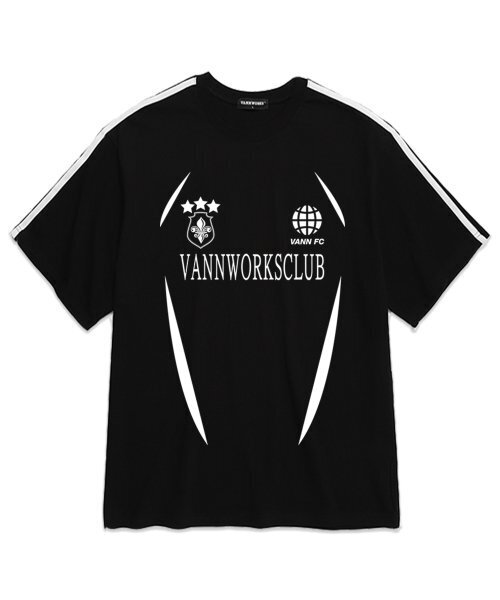 VANNWORKS(バンワークス)の「袖テープブロックコアユニークオーバーサイズ半袖Tシャツ (VS0047) ブラック/ホワイト(Tシャツ/カットソー・レディース・その他・MEDIUM/SMALL/X-LARGE/LARGE)」の2枚目の写真