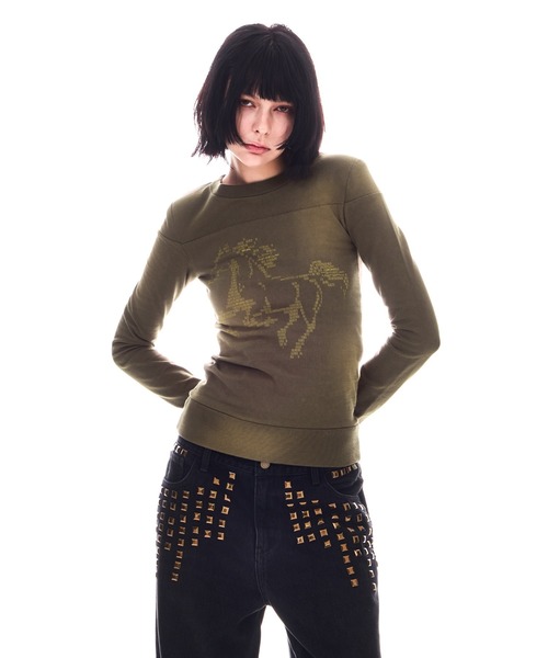 BEEDEN(ビーデン)の「HORSE PRINT USED LIKE TOPS(Tシャツ/カットソー・レディース・カーキ/ブラック・FREE)」の13枚目の写真