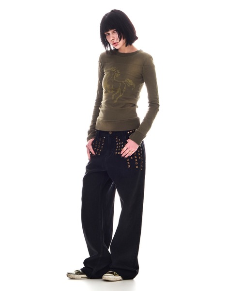 BEEDEN(ビーデン)の「HORSE PRINT USED LIKE TOPS(Tシャツ/カットソー・レディース・カーキ/ブラック・FREE)」の14枚目の写真