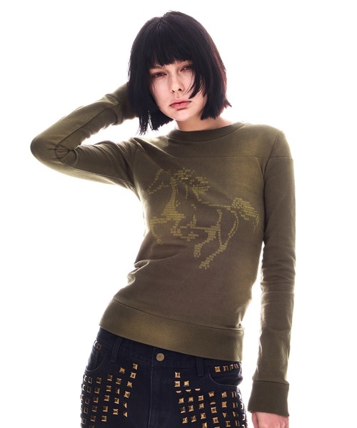 BEEDEN(ビーデン)の「HORSE PRINT USED LIKE TOPS(Tシャツ/カットソー・レディース・カーキ/ブラック・FREE)」の21枚目の写真