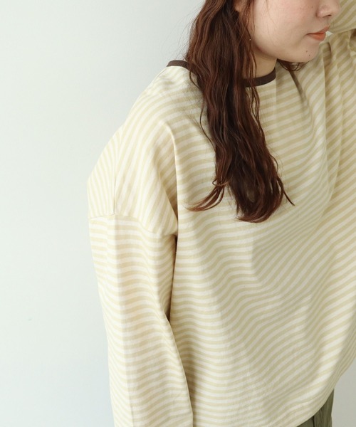 PAR ICI(パーリッシィ)の「ボーダー配色バインダー 長袖BIGカットソー【SEASON COLOR】(Tシャツ/カットソー・レディース・マスタード/ピンク系その他2/グリーン系その他/ダークブラウン/カーキ/ブルー系その他/イエロー系その他・FREE)」の6枚目の写真