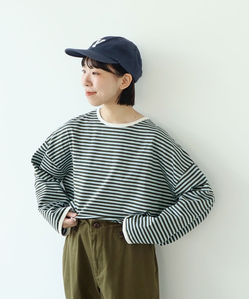 PAR ICI(パーリッシィ)の「ボーダー配色バインダー 長袖BIGカットソー【SEASON COLOR】(Tシャツ/カットソー・レディース・マスタード/ピンク系その他2/グリーン系その他/ダークブラウン/カーキ/ブルー系その他/イエロー系その他・FREE)」の3枚目の写真